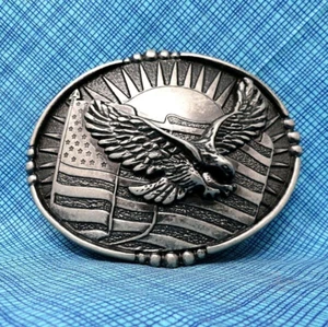 Western Eagle Flag Sun Belt Buckle American Biker Cowboy Patriot Vtg .DBD412 - Picture 1 of 6