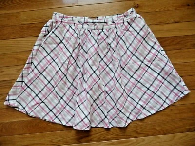 Falda JOIE S Nueva Cremallera Rota 100% Lino Patrón Completo a Cuadros Bolsillos Foto 1 de 3