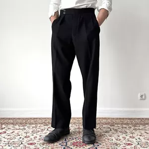 1940s Vintage Men's European Tuxedo Black Wool Trousers Size 30 - Picture 1 of 10