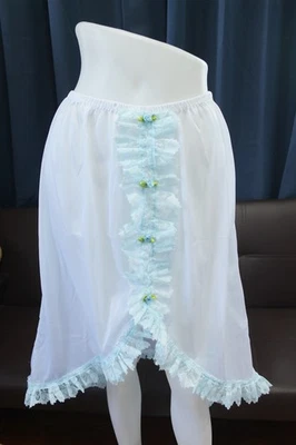 #E25 De Colección Estilo 2XL/ElásticoW.24-42" Blanco Nylon Medio Deslizamiento Con Borde de Encaje Longitud27" Foto 1 de 4