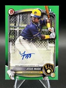 JESUS MADE 1st Bowman 2025 Prospects Auto Green 84/99 Brewers GRADEABLE 1st SP - Picture 1 of 2