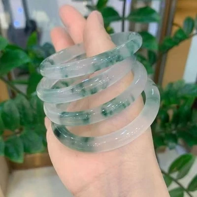 Certified natural quartzite jade green pattern bracelet Round bar - Image 1 of 3