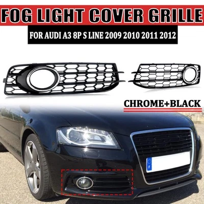 Pair Fog Light Lamp honeycomb Grille Grill Cover For Audi A3 8P S-Line 2009-2012 - Imagem 1 de 4