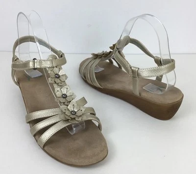 Sandalias Yuu Florales Gladiador Para Mujer Talla 9 Flores Doradas Correa para el Tobillo Foto 1 de 4