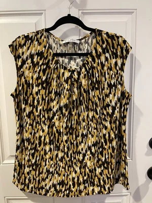 Camiseta sin mangas Kasper 1X marrón amarillo abstracto sin mangas cuello redondo elástica Foto 1 de 4