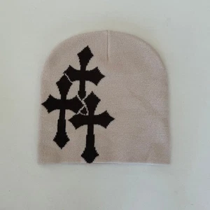 Y2k 2000s Bronceado Triple Cruz Marrón Gorro - Imagen 1 de 6