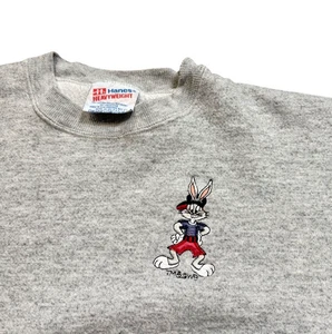 Vintage 90's Bugs Bunny Size Large Hanes Warner Bros Embroidered Sweatshirt - Picture 1 of 7