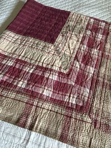 Nautica Patchwork Quilted Coverlet Red Tan White Plaid Twin Bed - Picture 1 of 8