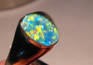 Men's Opal  Ring  ,  Solid 14 k Gold ,  Neon Multicolor - Picture 1 of 9