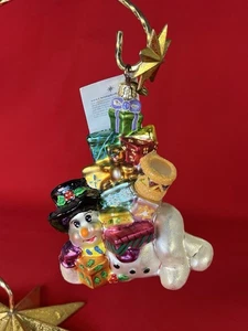 Christopher Radko Snowman with Gifts Glass Ornament 2001 Hand Blown Poland - Picture 1 of 4