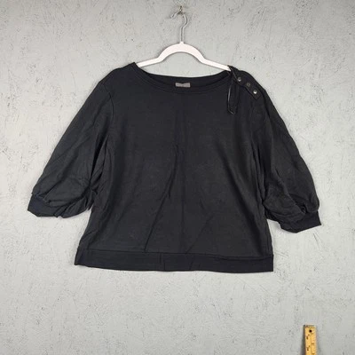 Suéter Vince Camuto Mujer XL Negro Botón Hombro Manga 3/4 Pullover Top Foto 1 de 4