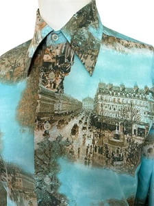 Vintage 70’s Disco Shirt Chemise Et Cie “Autumn in Paris” Men’s Sz S - Picture 1 of 8