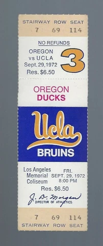 DAN FOUTS - VINTAGE 1972 NCAA OREGON DUCKS @ UCLA BRUINS FOOTBALL FULL TICKET Cover