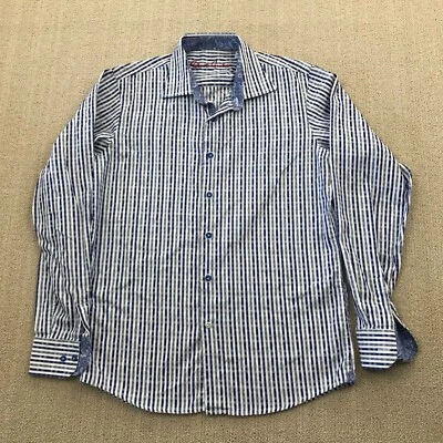Camisa Robert Graham Niños XL Azul Rayas Vestido Abotonado Informal Paisley Puños * Foto 1 de 4
