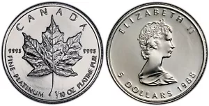 1988 $5 Platinum 1/10 Oz Canada Maple Leaf Coin, First Year of Issue, RCM Sealed - Picture 1 of 5