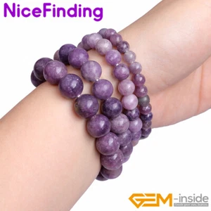 Natural Chinese Tourmaline Purple Lepidolite Beaded Jewelry Bracelet 7" Gift Gem - Picture 1 of 23