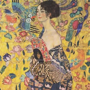 Tile Mural/Mosaic Ceramic Panel of Gustav Klimt Woman with fan - Tile Mural - Picture 1 of 6