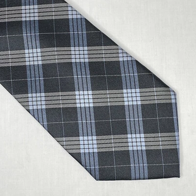 Chaps Ralph Lauren 100% Silk Tie Gray & Blue Plaid Classic 57x3.5 - Image 1 of 4