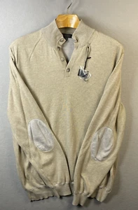 Saks Fifth Avenue Sweater Mens XXL Beige Elbow Patch Pullover Made in Italy New - Picture 1 of 9