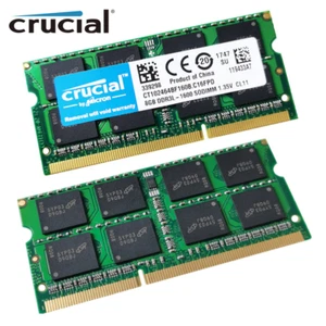 Crucial DDR3 16GB 1600 2x 8GB PC3-12800 Laptop SODIMM Memory RAM PC3L 16G DDR3L - Picture 1 of 7