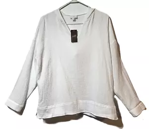 NWT J Jill Hooded Top PulloverWhite Cotton Gauze Tunic Hoodie Sz S Beach Coastal - Picture 1 of 13