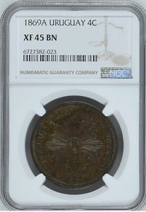 1869 Uruguay 4 Centesimos NGC - Picture 1 of 2