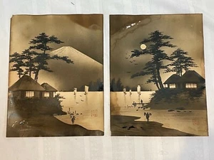 Antiguo PAISAJE NEGRO JAPONÉS PINTURA ORIGINAL estampada firmada 2375 - Imagen 1 de 12