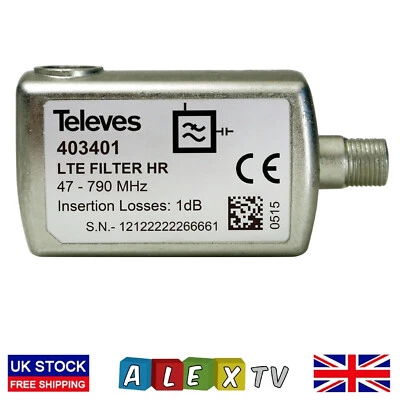 TELEVES Filtro aereo segnale TV 4G LTE ""F"" connettore tipo elimina le interferenze 4G