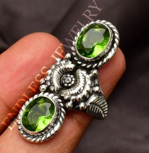 Peridot Gemstone 925 Sterling Silver Handmade Silver Jewelry Ring - Picture 1 of 7