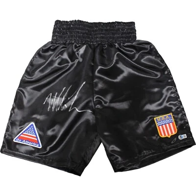 Mike Tyson Autographed/Signed Black Boxing Trunks Beckett 44769 - Image 1 of 2