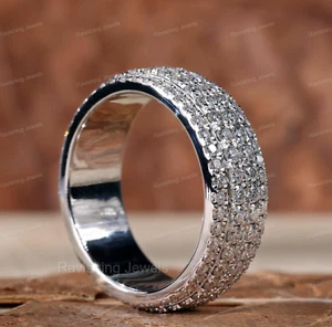 4.50 Ct Gorgeous & Bold Look Real Moissanite Wedding Band 14K White Gold Plated - Picture 1 of 9