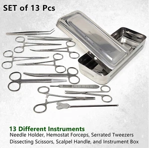 13x Militär Feld Kleinchirurgie Chirurgische Instrumente Kit mit Box - Deutsche Qualität - Bild 1 von 3