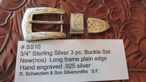 Western Schnallen Set # SS10 USA 3/4" 3 tlg. gefasst STERLINGSILBER .925 Neu! - Bild 1 von 4