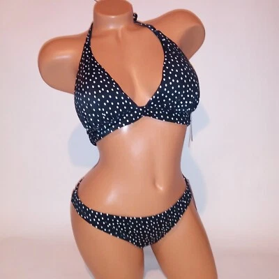 Bikini de baño Victoria Secret grande superior e inferior negro blanco lunares halter nuevo Foto 1 de 4