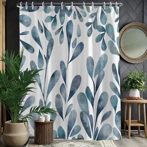 Gray Foliage on Shower Curtains Plant Shower Curtain with Hooks 72" W x 72" L... - Picture 1 of 6