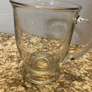 Starbucks Clear Etched Block Logo Glass Footed Mug 16oz Anchor Hocking Pedestal - Picture 1 of 4