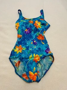 Lands' End Badeanzug Einteiler Tropical Longline Gr. 8 blau geblümt - Bild 1 von 3