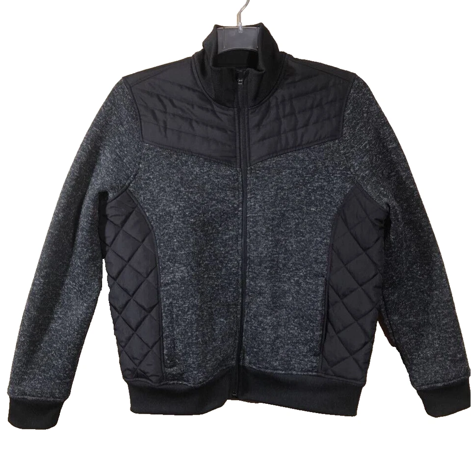 Xersion Unisex Puffer Jacket Black Gray Heathered Fill Zip Pockets Mock Neck L - Image 1 of 4