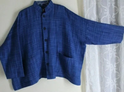 Eskandar 0 Indigo PERSIAN BLUE LINEN Amazing Art Lux Woven Blazer Jacket Coat  - Image 1 of 4