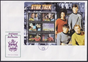 ANTIGUA & BARBUDA Sc# 3021 FDC HOJA DE RECUERDO de 6 DIFF - STAR TREK - Imagen 1 de 1