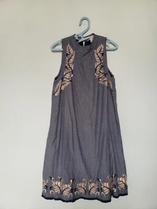 Chelsea & Violet Womens L Tank Dress Floral Embroidery Blue 100% Cotton Boho - Picture 1 of 6
