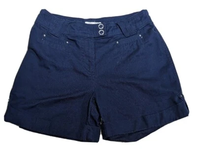 Pantalones Cortos Chinos DRESSBARN Para Mujer Talla 4 Azul Marino Puños 100% Algodón Largo Midi Foto 1 de 4