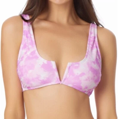 California Waves Juniors' V-Wire Bralette Bikini Top, Pink Tie Dye, Large - Image 1 of 3