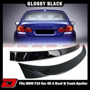 11-16 Fits BMW F10 5-Series 4D Sedan A Type Roof + Trunk Spoiler Painted Black - Picture 1 of 8