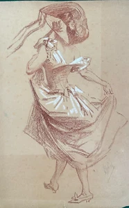 C10/57-DESSIN ORIGINAL-SANGUINE-SIGNÉ-JULES CHÉRET-PEINTRE-[ÉLÉGANTE]-1906 - Imagen 1 de 2