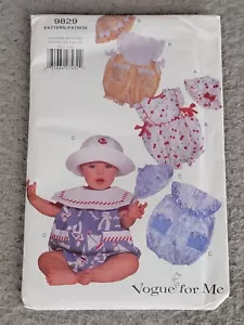 Vintage Vogue Patterns 9829 Baby Rompers Caps Hats Sizes NB to 29# UNCUT - Picture 1 of 4