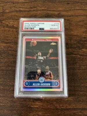 2006 Topps Chrome Allen Iverson Refractor PSA 10 GEM 76ers Rare - Image 1 of 2