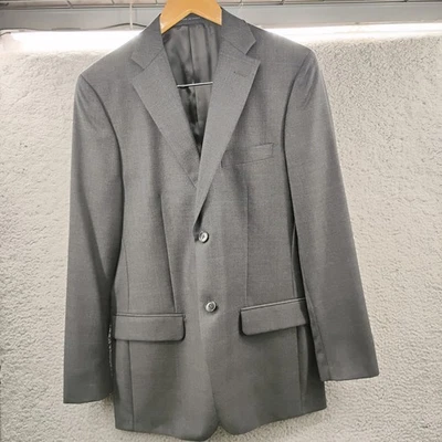 Lubiam Studio Blazer Gray 40L Windowpane Blue 2 Button Notch Lapel Made In Italy - Image 1 of 4