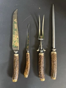 Anton Wingen Rostered Germany 4 Piece Carving Set Stag Handles - Picture 1 of 6