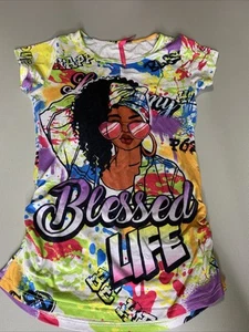 Cute 4 U White Multicolor Graffiti Blessed Life Black Girl T-shirt | Size S - Picture 1 of 6